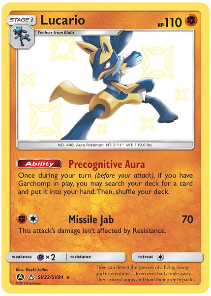 2019 Pokemon Sun & Moon Hidden Fates Lucario-Holo Base SV22/SV94