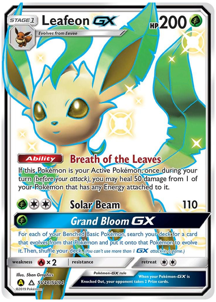 2019 Pokemon Sun & Moon Hidden Fates Full Art/Leafeon GX Base SV46/SV94