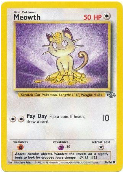 1999 Pokemon Jungle Meowth 1st Edition 56/64
