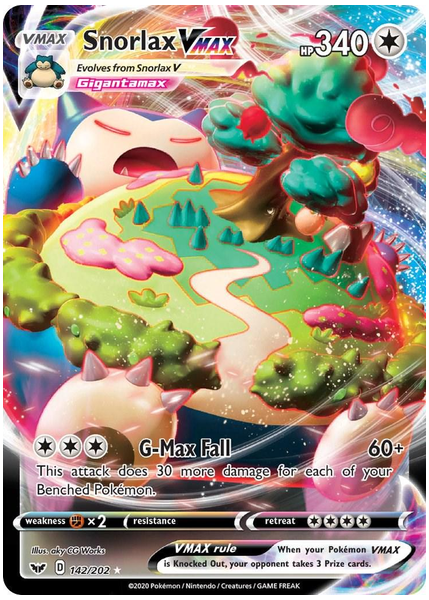 2020 Pokemon Sword & Shield Full Art/Snorlax Vmax Base 142/202