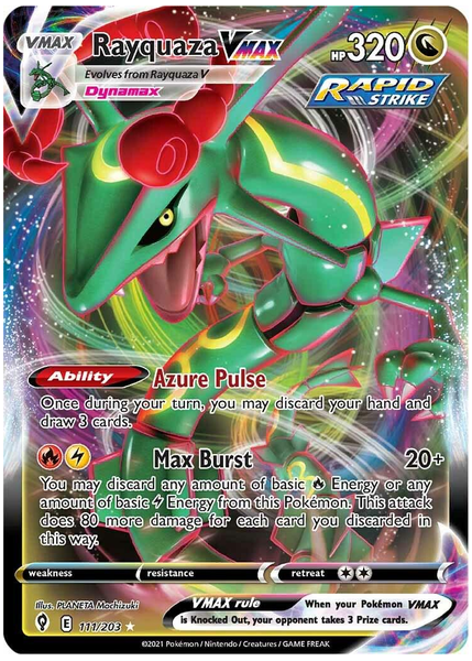 2021 Pokemon Sword & Shield Evolving Skies Full Art/Rayquaza Vmax Base 111/203