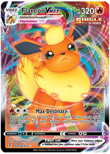 2021 Pokemon Sword & Shield Evolving Skies Full Art/Flareon Vmax Base 018/203