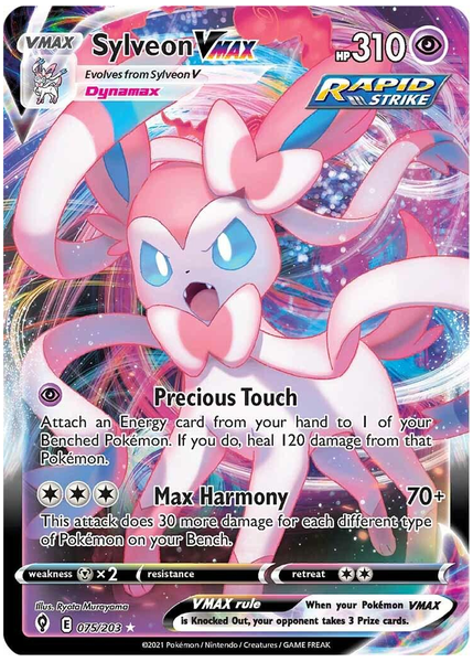 2021 Pokemon Sword & Shield Evolving Skies Full Art/Sylveon Vmax Base 075/203
