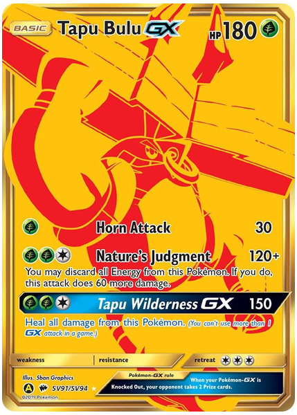 2019 Pokemon Sun & Moon Hidden Fates Full Art/Tapu Bulu GX Base SV91/SV94
