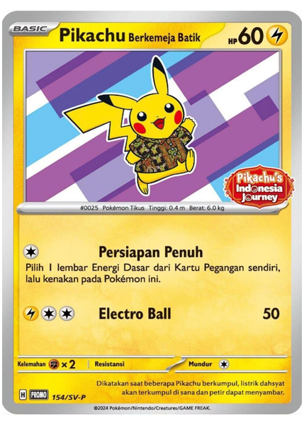 2024 Pokemon Indonesian SV-P Promo Pikachu in Batik Shirt Pikachu's Indonesia Journey Campaign 154/SV-P