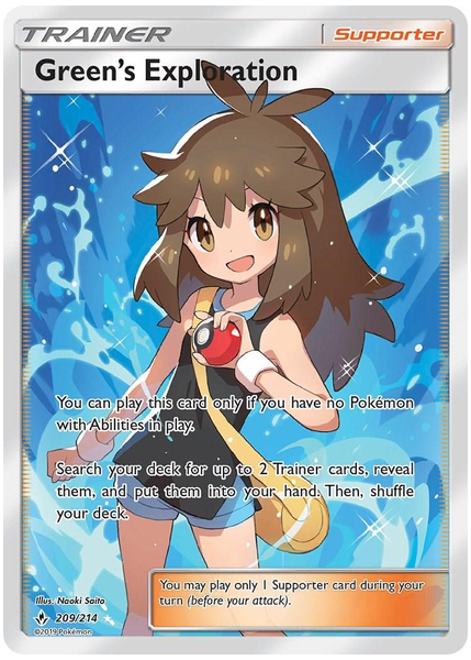 2019 Pokemon Sun & Moon Unbroken Bonds Full Art/Green's Exploration Base 209/214