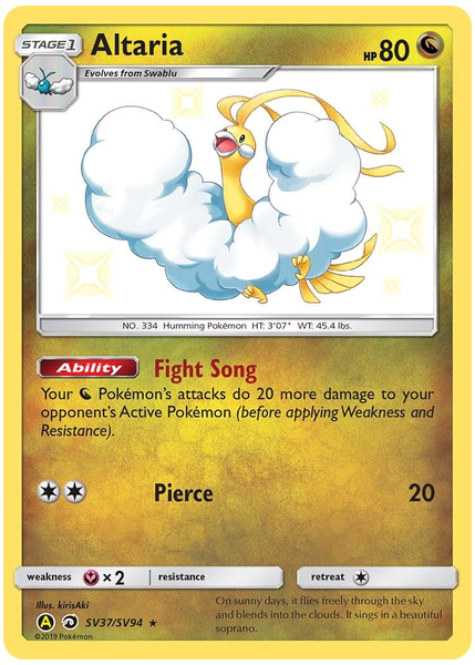 2019 Pokemon Sun & Moon Hidden Fates Altaria-Holo Base SV37