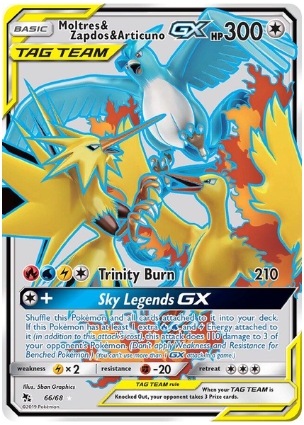 2019 Pokemon Sun & Moon Hidden Fates Full Art/Moltres & Zapdos & Articuno GX Base 66/68
