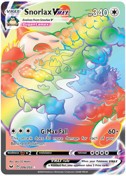 2020 Pokemon Sword & Shield Full Art/Snorlax Vmax Secret 206/202