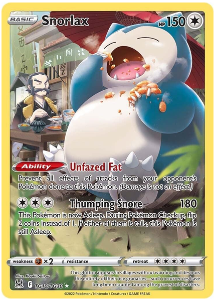 2022 Pokemon Sword & Shield Lost Origin Full Art/Snorlax Base TG10/TG30