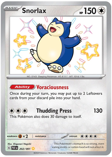2024 Pokemon Paf EN-Paldean Fates Snorlax Shiny Rare 202/091