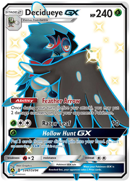 2019 Pokemon Sun & Moon Hidden Fates Full Art/Decidueye GX Base SV47/SV94