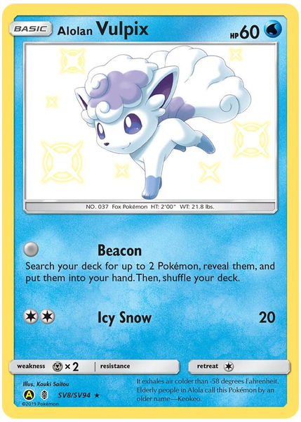 2019 Pokemon Sun & Moon Hidden Fates Alolan Vulpix-Holo Base SV8/SV94