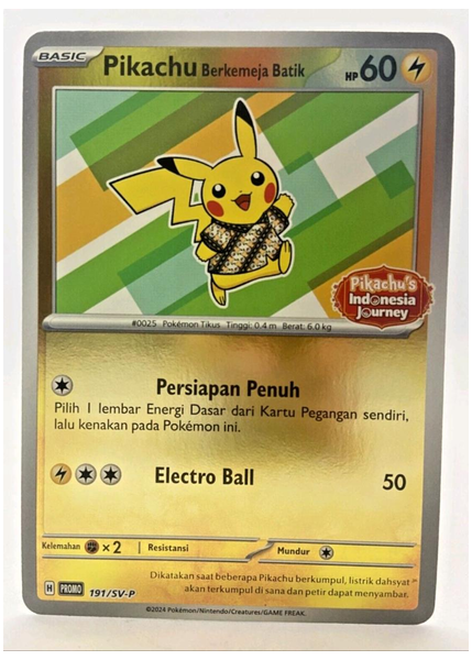 2024 Pokemon Indonesian SV-P Promo Pikachu in Batik Shirt Pikachu's Indonesia Journey Campaign 191/SV-P