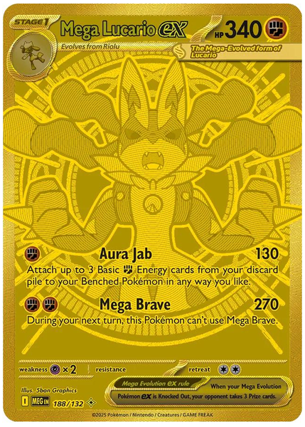 2025 Pokemon Meg EN-Mega Evolution Mega Lucario EX Mega Hyper Rare 188/132