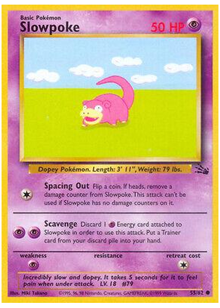 1999 Pokemon Fossil Slowpoke 1st Edition 55/62