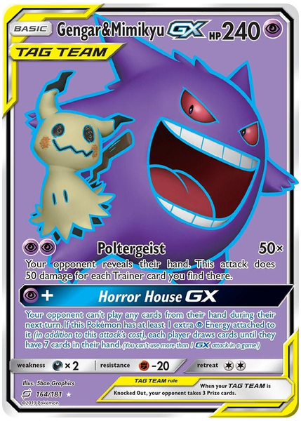 2019 Pokemon Sun & Moon Team Up Full Art/Gengar & Mimikyu GX Base 164/181