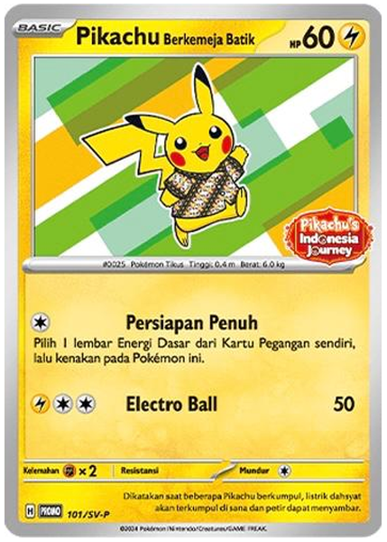 2024 Pokemon Indonesian SV-P Promo Pikachu in Batik Shirt Pikachu's Indonesia Journey Campaign 101/SV-P