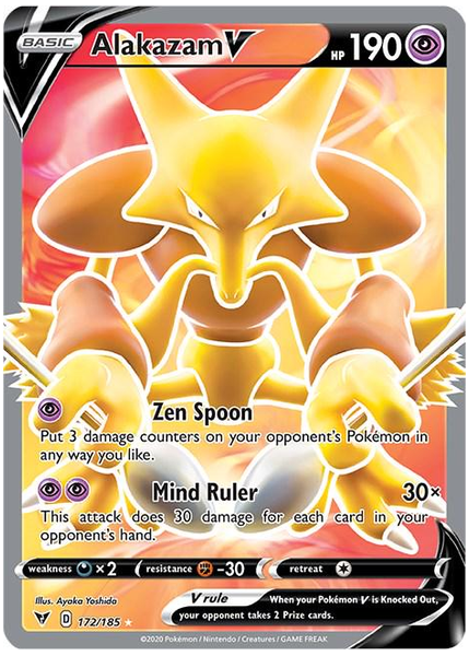 2020 Pokemon Sword & Shield Vivid Voltage Full Art/Alakazam V Base 172/185