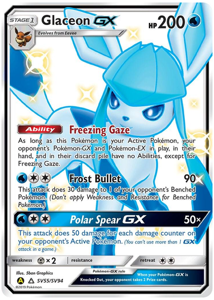2019 Pokemon Sun & Moon Hidden Fates Full Art/Glaceon GX Base SV55/SV94
