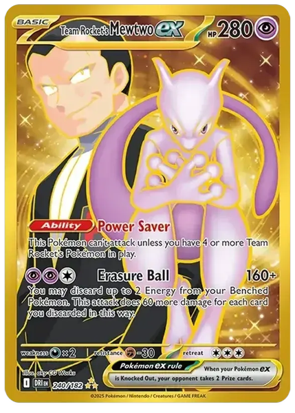 2025 Pokemon Dri EN-Destined Rivals Team Rocket's Mewtwo EX Hyper Rare 240/182