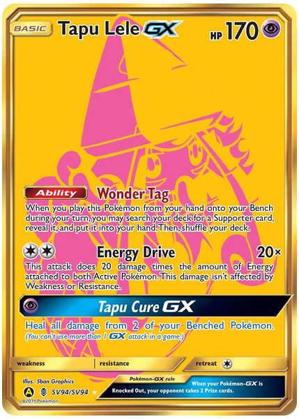 2019 Pokemon Sun & Moon Hidden Fates Full Art/Tapu Lele GX Base SV94/SV94