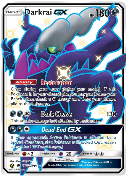 2019 Pokemon Sun & Moon Hidden Fates Full Art/Darkrai GX Base SV70/SV94