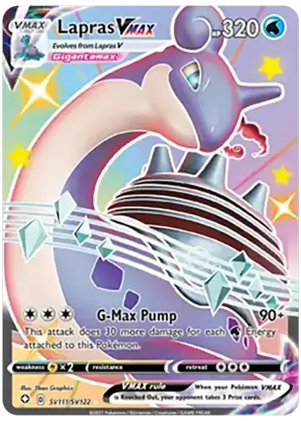 2021 Pokemon Sword & Shield Shining Fates Full Art/Lapras Vmax Base SV111/SV122