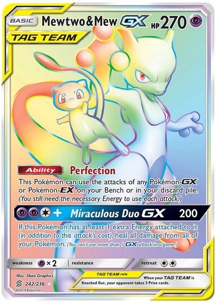 2019 Pokemon Sun & Moon Unified Minds Full Art/Mewtwo & Mew GX Secret 242/236