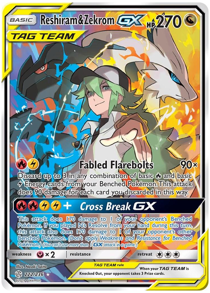 2019 Pokemon Sun & Moon Cosmic Eclipse Full Art/Reshiram & Zekrom GX Base 222