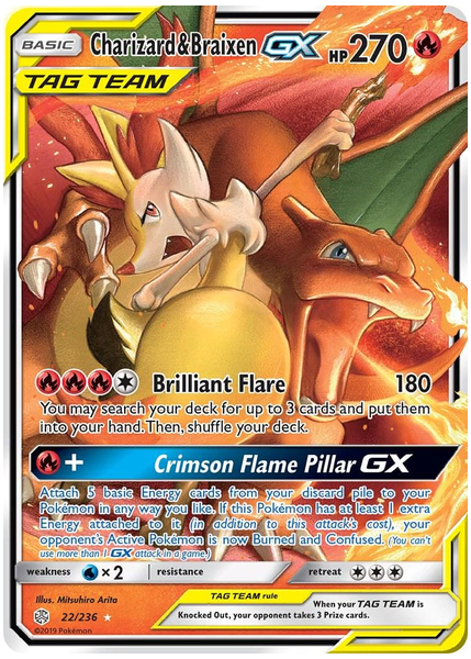 2019 Pokemon Sun & Moon Cosmic Eclipse Charizard & Braixen GX Base 22/236
