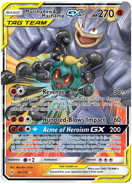2019 Pokemon Sun & Moon Unbroken Bonds Marshadow & Machamp GX Base 82/214