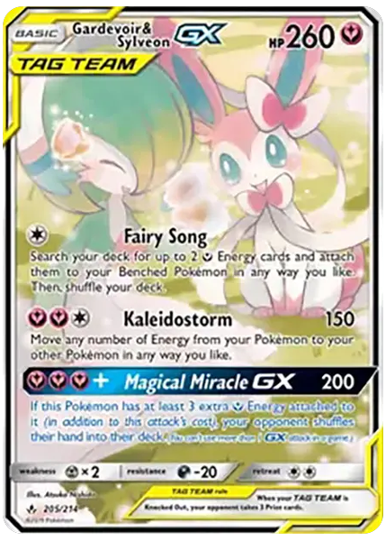 2019 Pokemon Sun & Moon Unbroken Bonds Full Art/Gardevoir & Sylveon GX Base 205