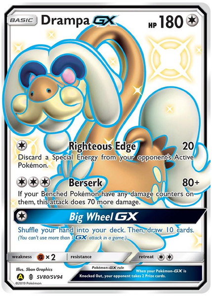 2019 Pokemon Sun & Moon Hidden Fates Full Art/Drampa GX Base SV80/SV94