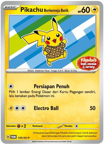 2024 Pokemon Indonesian SV-P Promo Pikachu in Batik Shirt Pikachu's Indonesia Journey Campaign 155/SV-P