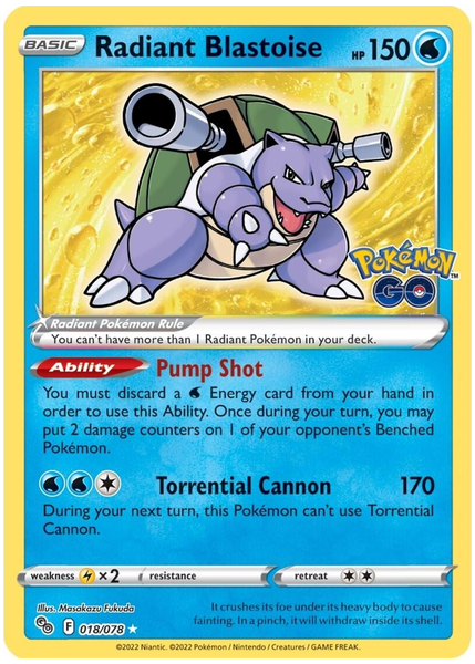 2022 Pokemon Go Radiant Blastoise Base 018/078