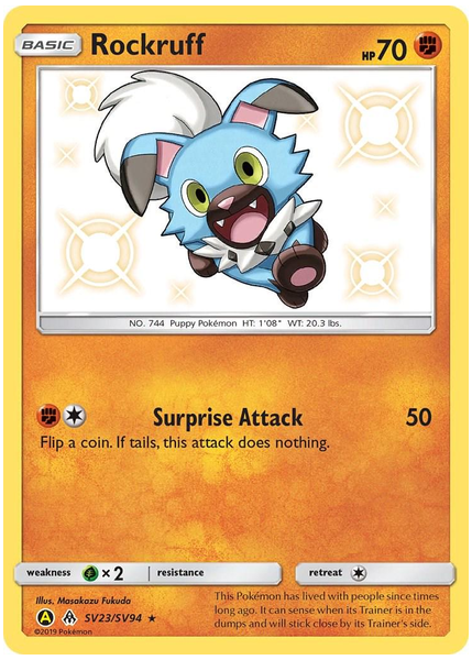 2019 Pokemon Sun & Moon Hidden Fates Rockruff-Holo Base SV23