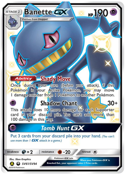 2019 Pokemon Sun & Moon Hidden Fates Full Art/Banette GX Base SV61/SV94