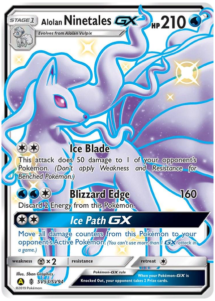 2019 Pokemon Sun & Moon Hidden Fates Full Art/Alolan Ninetales GX Base SV53/SV94