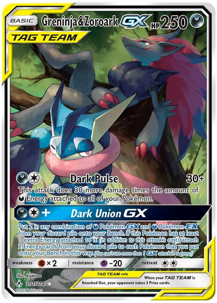 2019 Pokemon Sun & Moon Unbroken Bonds Full Art/Greninja & Zoroark GX Base 201
