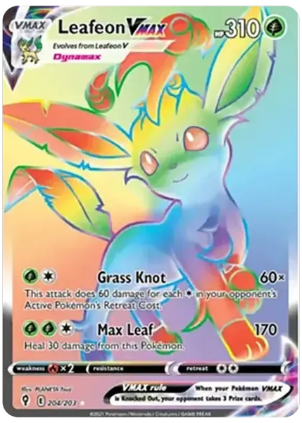 2021 Pokemon Sword & Shield Evolving Skies Full Art/Leafeon Vmax Secret 204/203