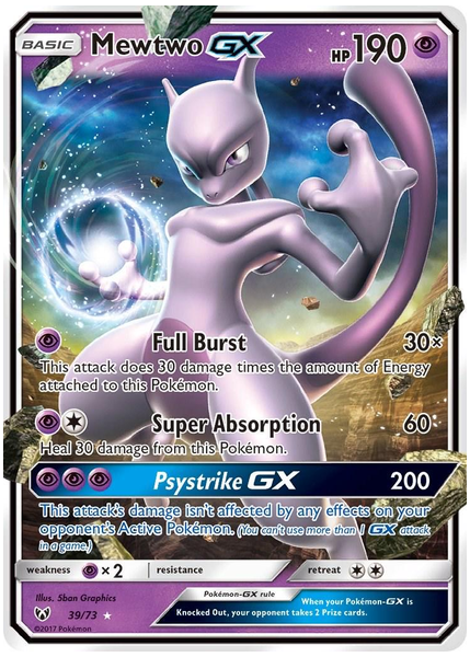 2017 Pokemon Sun & Moon Shining Legends Mewtwo GX Base 39/73