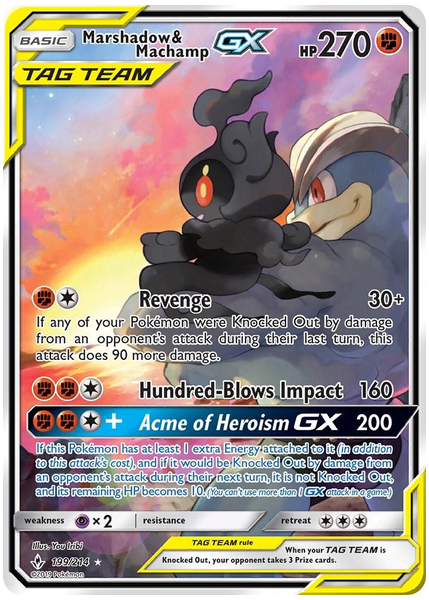 2019 Pokemon Sun & Moon Unbroken Bonds Full Art/Marshadow & Machamp GX Base 199