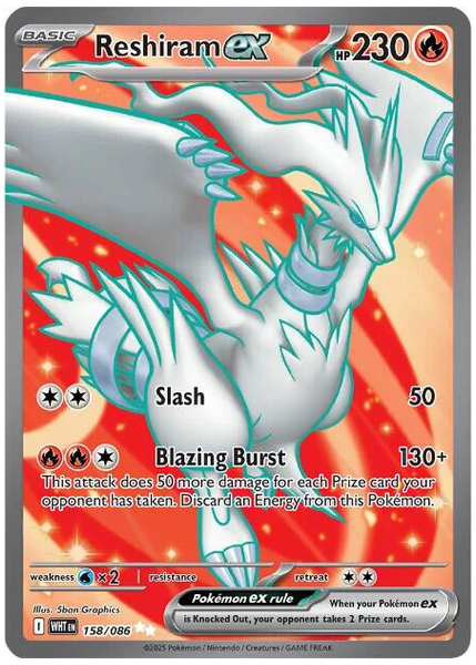 2025 Pokemon Wht EN-White Flare Reshiram EX Ultra Rare 158/086