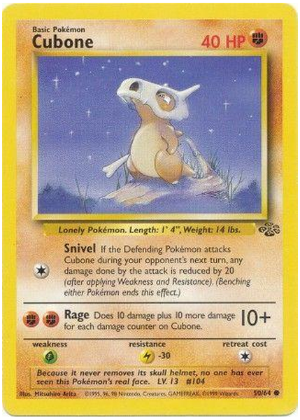 1999 Pokemon Jungle Cubone 1st Edition 50/64