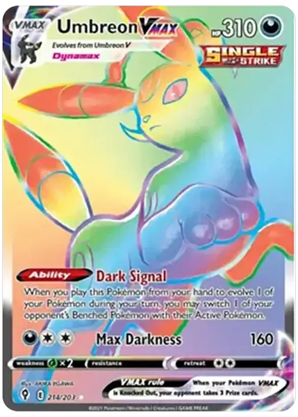 2021 Pokemon Sword & Shield Evolving Skies Full Art/Umbreon Vmax Secret 214/203