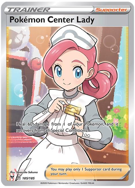 2020 Pokemon Sword & Shield Vivid Voltage Full Art/Pokemon Center Lady Base 185/185