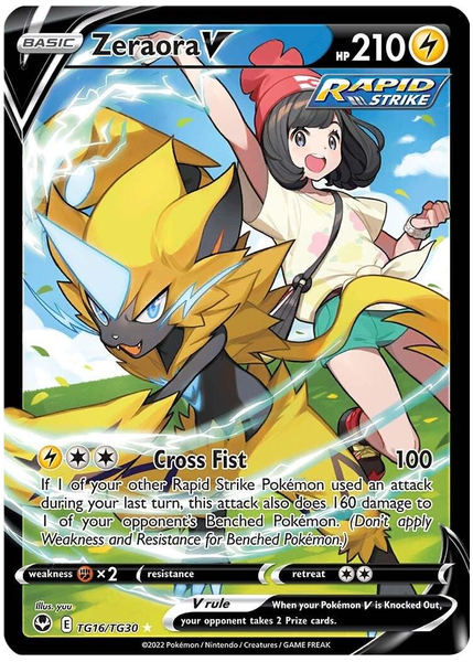2022 Pokemon Sword & Shield Silver Tempest Full Art/Zeraora V Base TG16/TG30