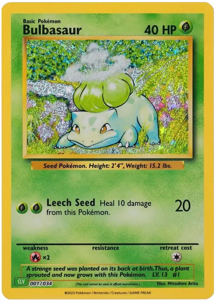 2023 Pokemon CLV-Trading Card Game Classic Venusaur & Lugia EX Deck Bulbasaur Base 001/034