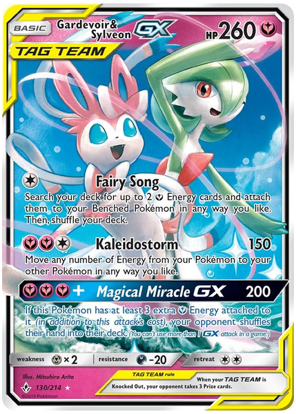 2019 Pokemon Sun & Moon Unbroken Bonds Gardevoir & Sylveon GX Base 130/214
